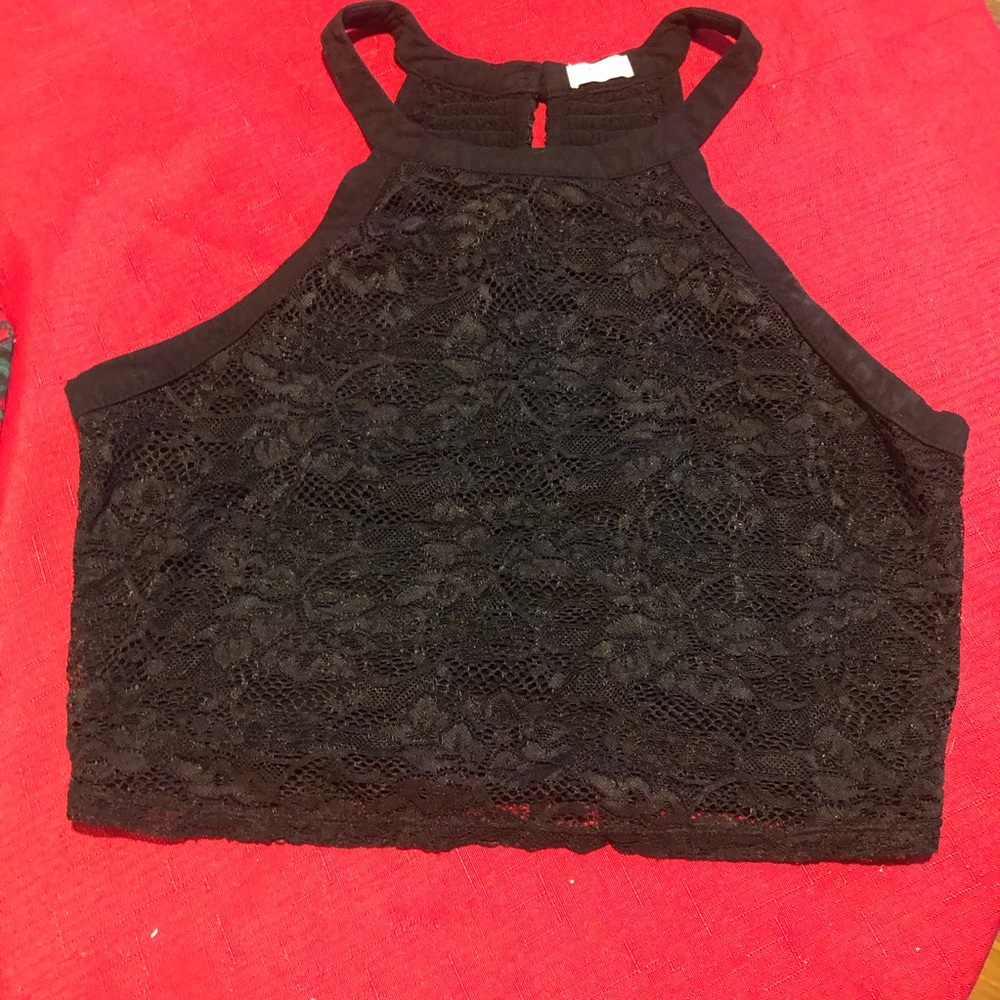 Hollister black halter lace crop top